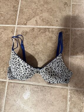 aerie Black & White Leopard Print Bra with Blue Straps